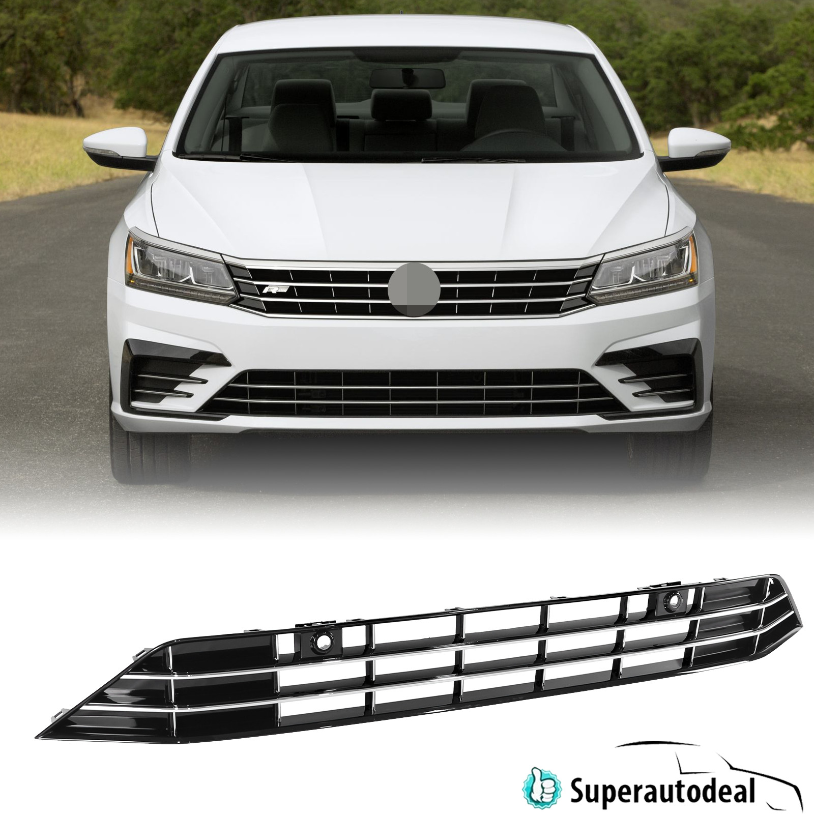 Gloss Black Front Grille Lower for VW Passat R-Line 2016-2019 W/Sensor Holes