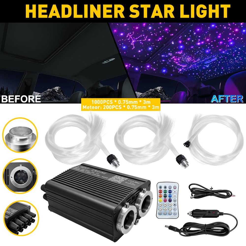 Interior Twinkle Meteor Car starry sky Lamp Roof Ceiling RGB Fiber Optic SET
