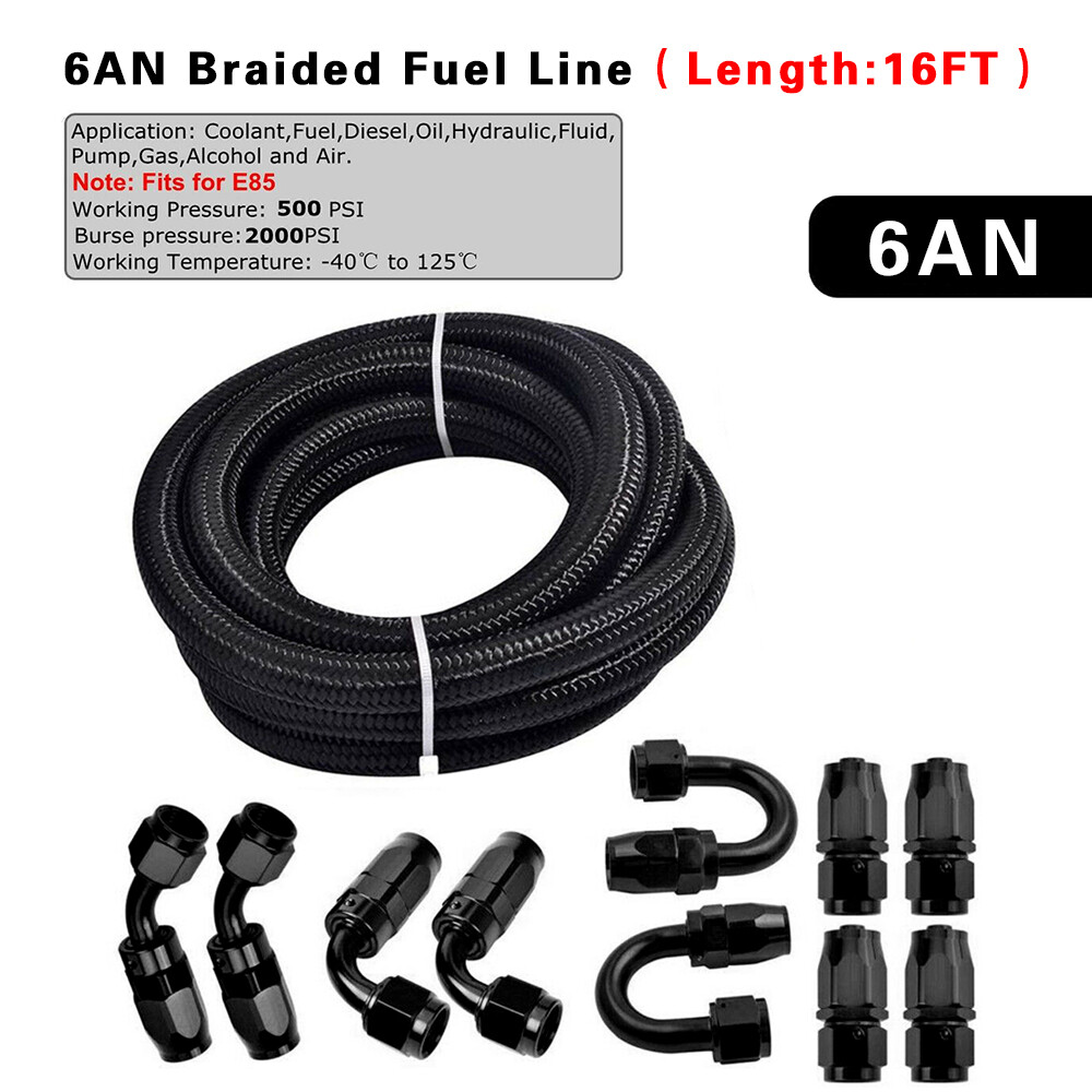 New AN6 -6AN Fitting Stainless Steel Nylon Braided Oil Fuel Hose Line 16.4FT Kit New AN6 -6AN Fitting Stainless Steel Nylon Braided Oil Fuel Hose Line 16.4FT Kit