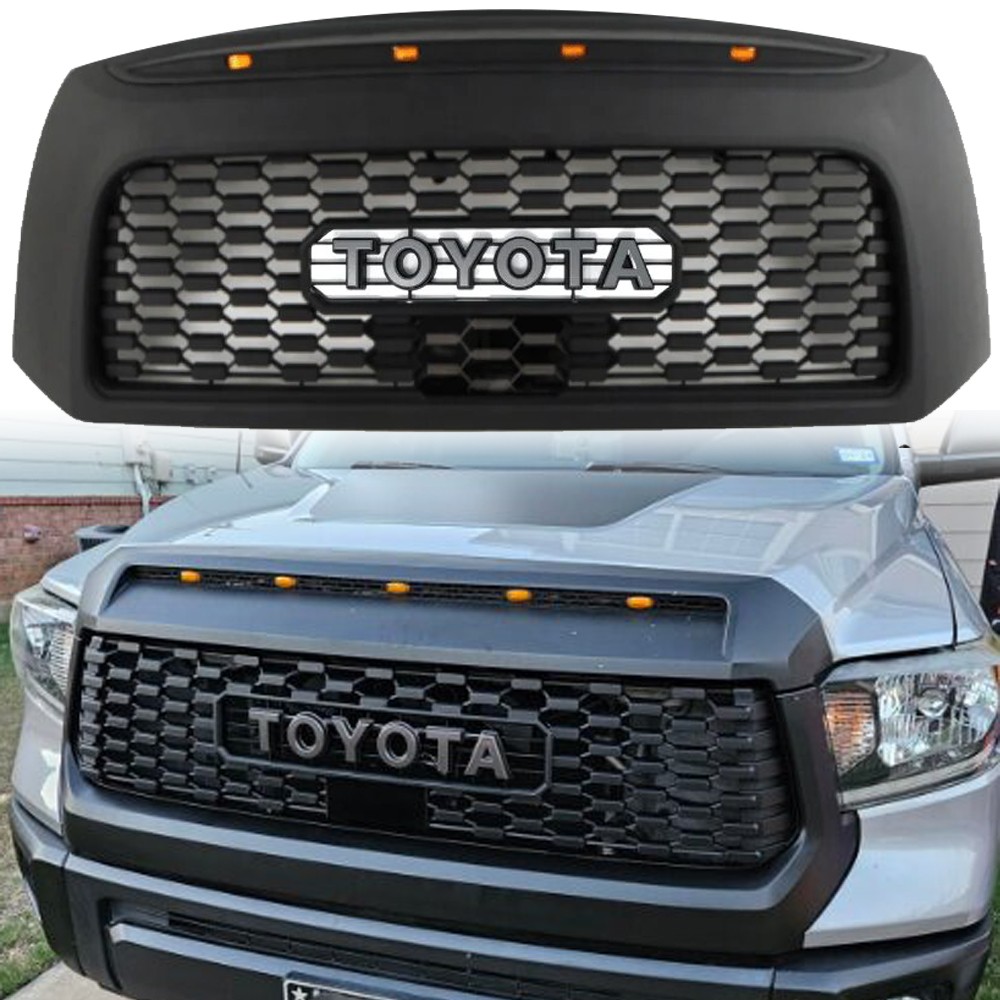 Front Grille For 2007-2009 Toyota Tundra Honeycomb Grill W/Letters Matte Black