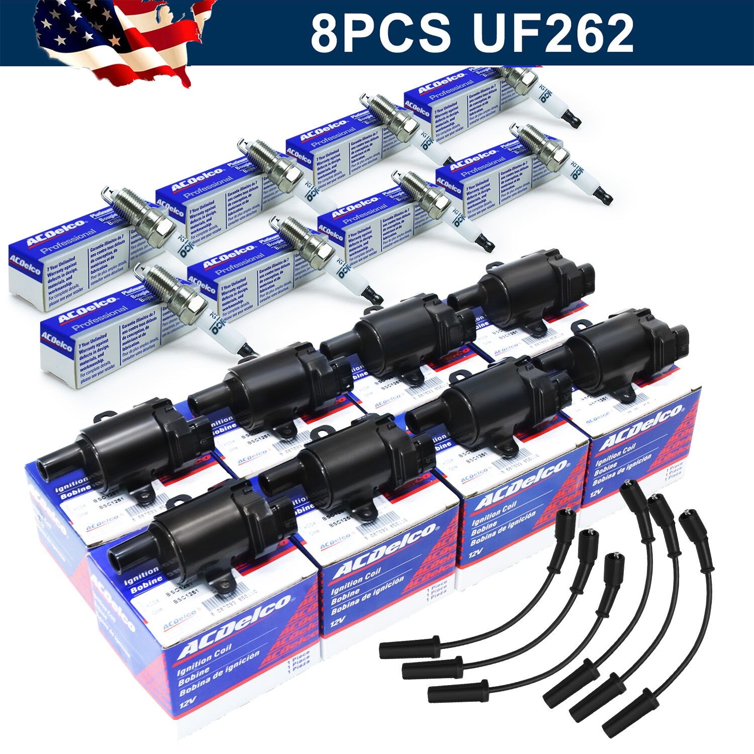 8PCS Ignition Coil & Spark Plug Wires For Chevy Silverado 1500 2500 GMC UF262 .
