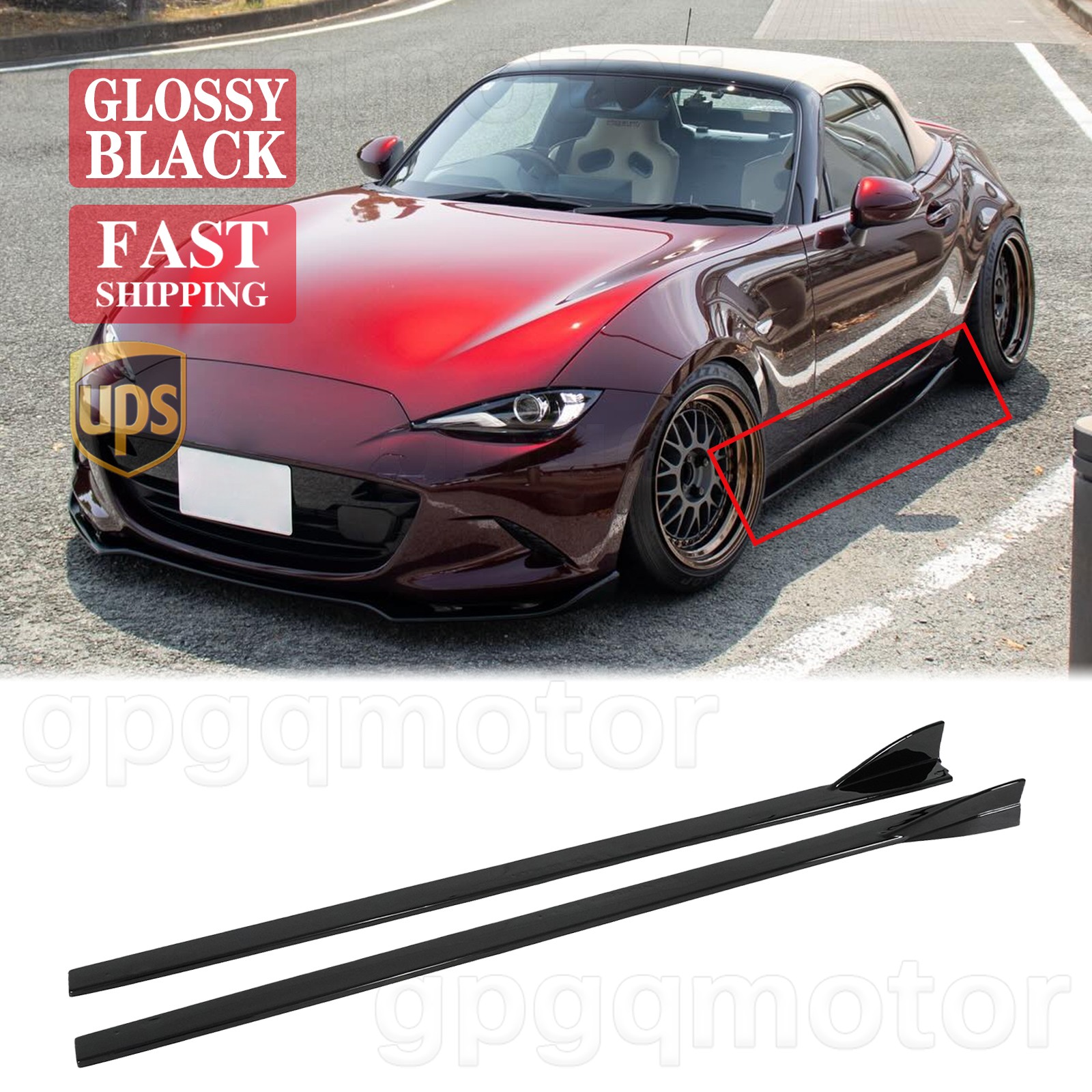 For Mazda MX-5 Miata ND RF 2016-25 V Style Gloss Black Side Skirts Extension Kit