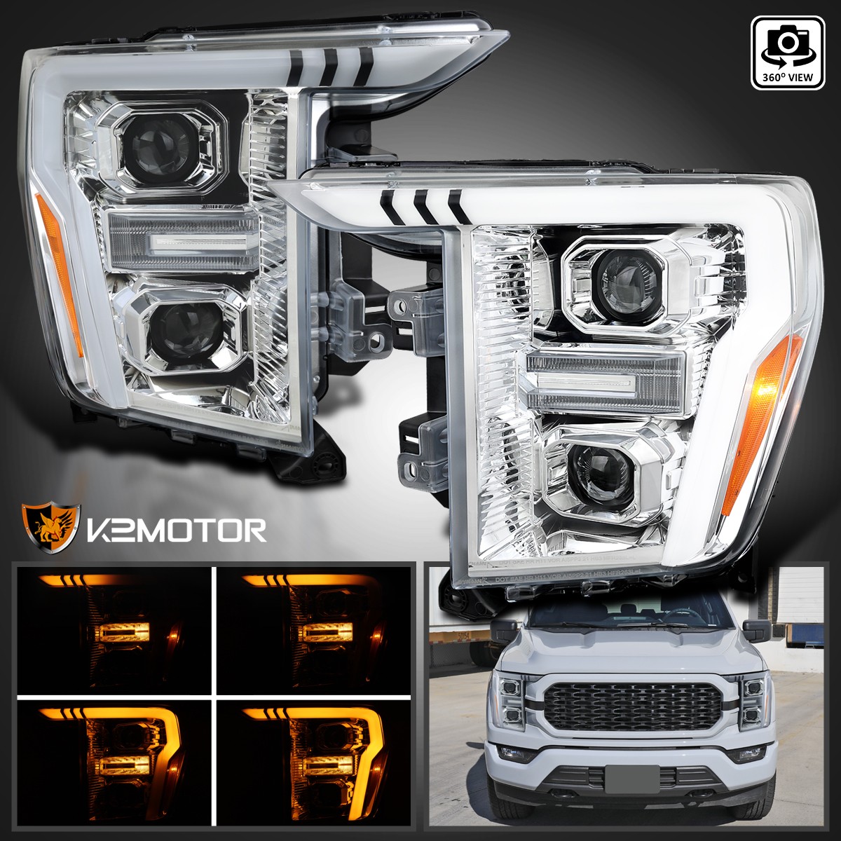 Fits 2021-2023 Ford F150 LED DRL Projector Headlights Switchback Sequential Lamp Fits 2021-2023 Ford F150 LED DRL Projector Headlights Switchback Sequential Lamp