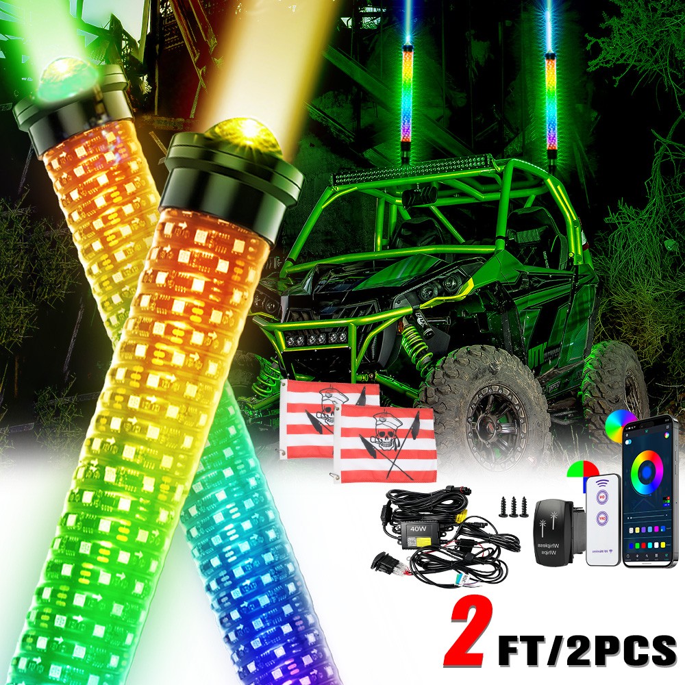 Pair Laser 2FT Fat Whip Lights LED Spiral Chasing Lighted for Can-Am Maverick X3