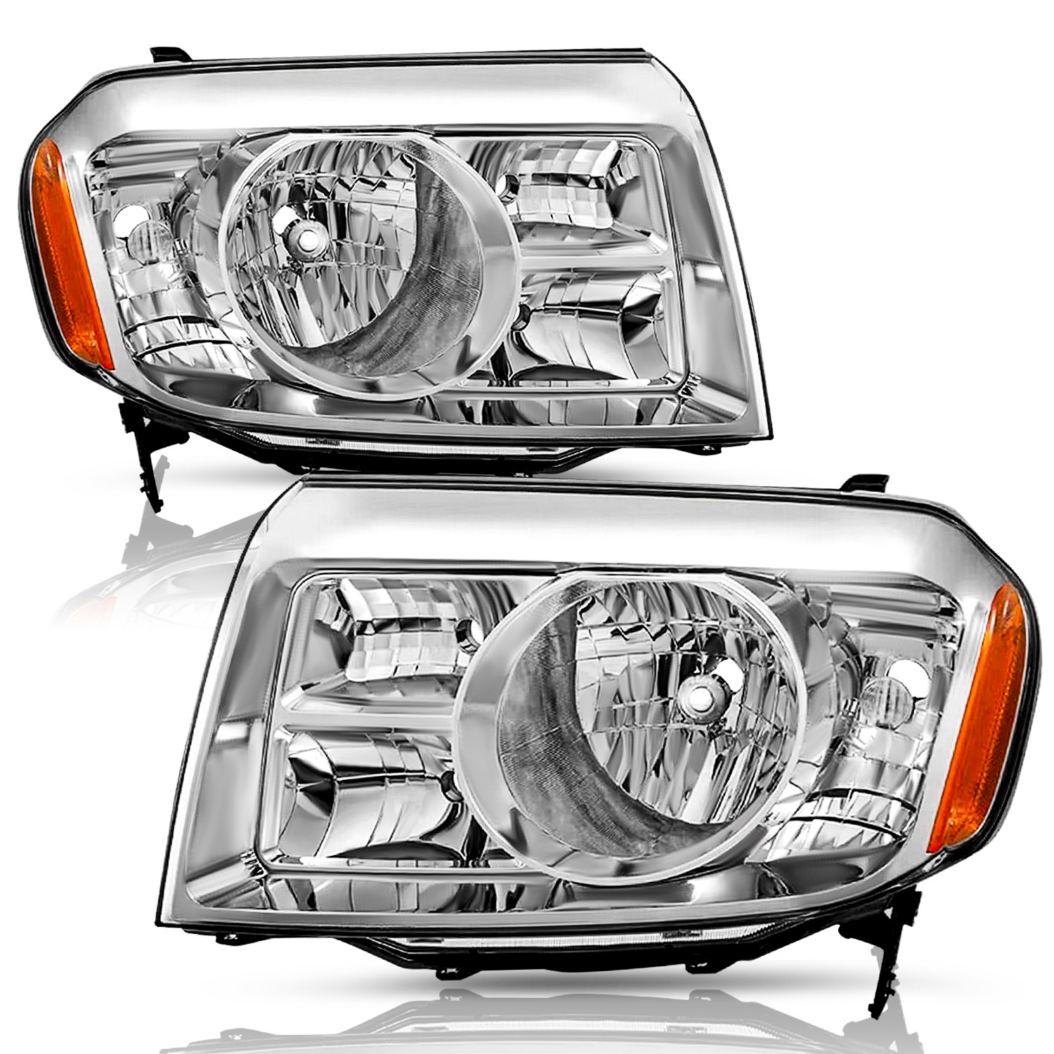 For 2009-2011 Honda Pilot 4Dr Chrome Housing Amber Corner Headlights Pair
