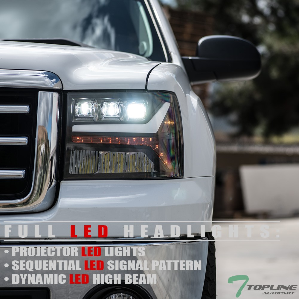 Topline For 2007-2014 GMC Sierra Full LED Sequential Projector Headlights -Black