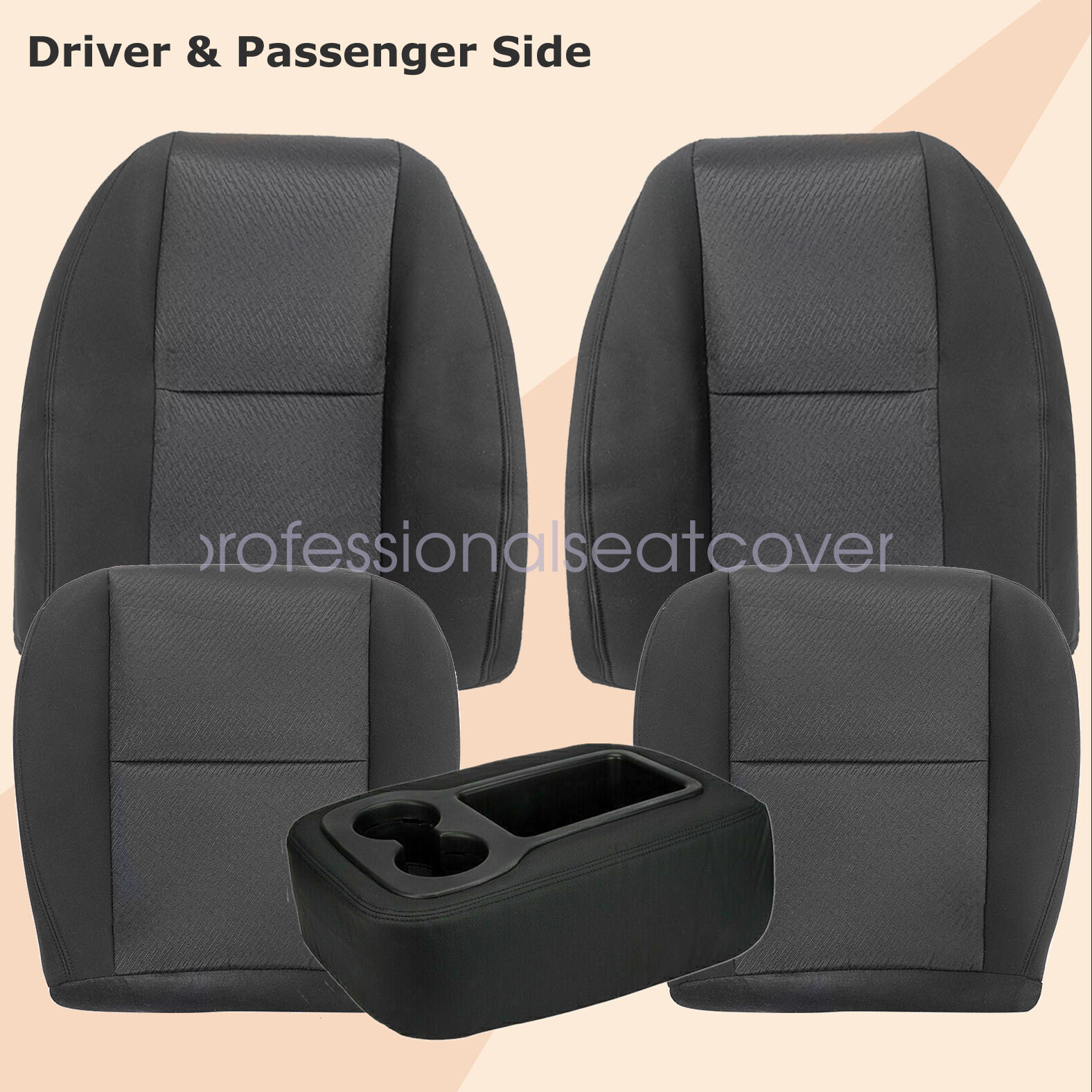 Fits 2007-2014 Chevy Silverado 1500HD Front Bottom-Top Cloth Seat Cover Black