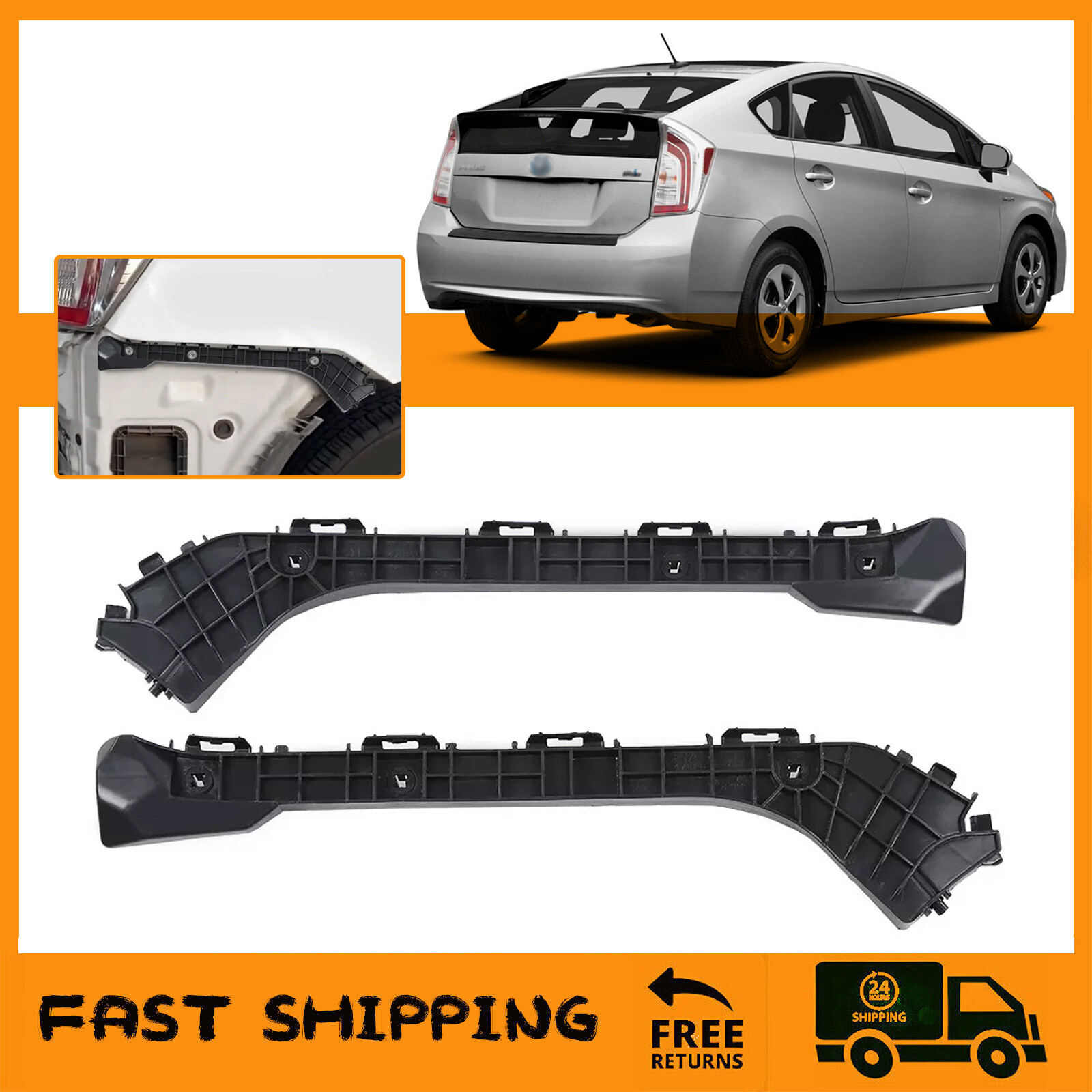 For 2010-15 Toyota Prius 2012 Plug-In Rear Bumper Cover Retainer Bracket L&R Set