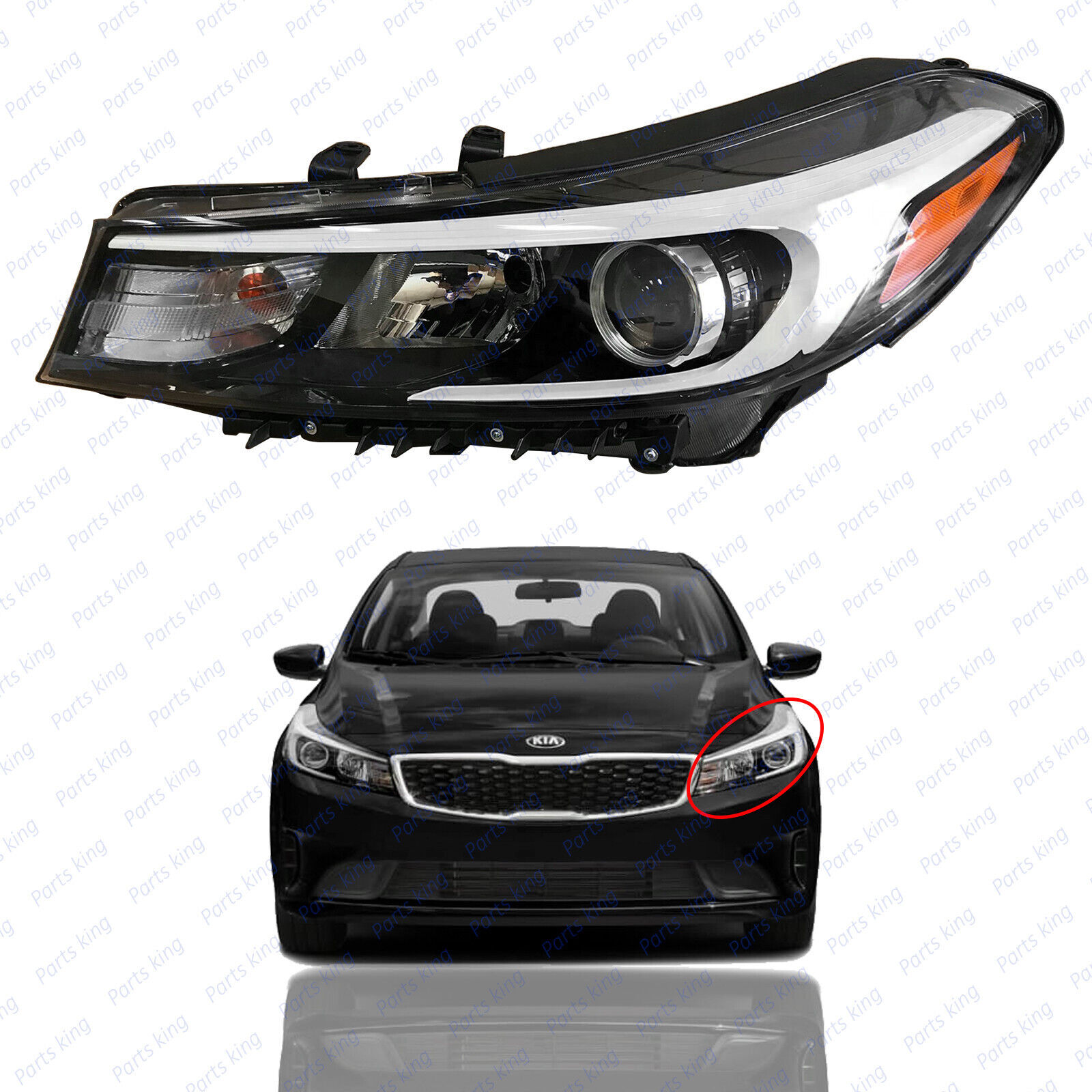For 2017 2018 Kia Forte Sedan Left Driver Halogen Headlight Lamp w/o LED w/ Bulb
