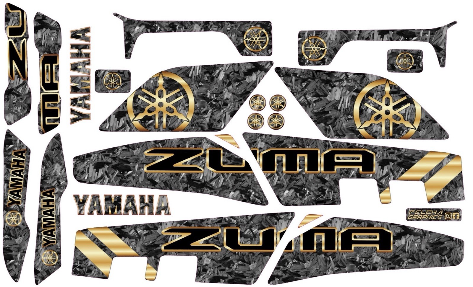 Kit Graficas Forged Carbon Fiber  Gold  Yamaha Zuma Chuma 2022-2024
