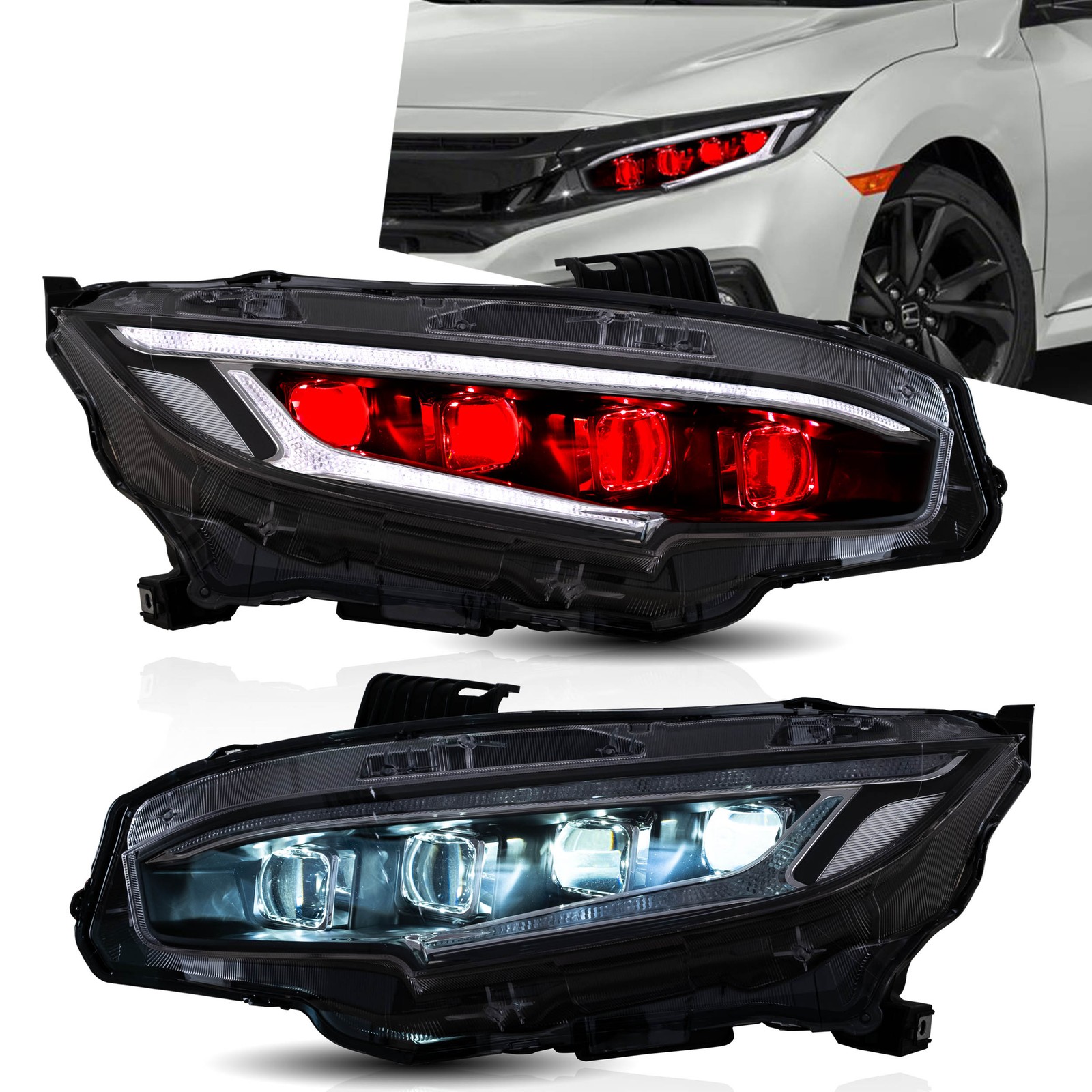 VLAND LED Headlights For 2016-2021 Honda Civic w/Startup Animation & Demon Eyes VLAND LED Headlights For 2016-2021 Honda Civic w/Startup Animation & Demon Eyes