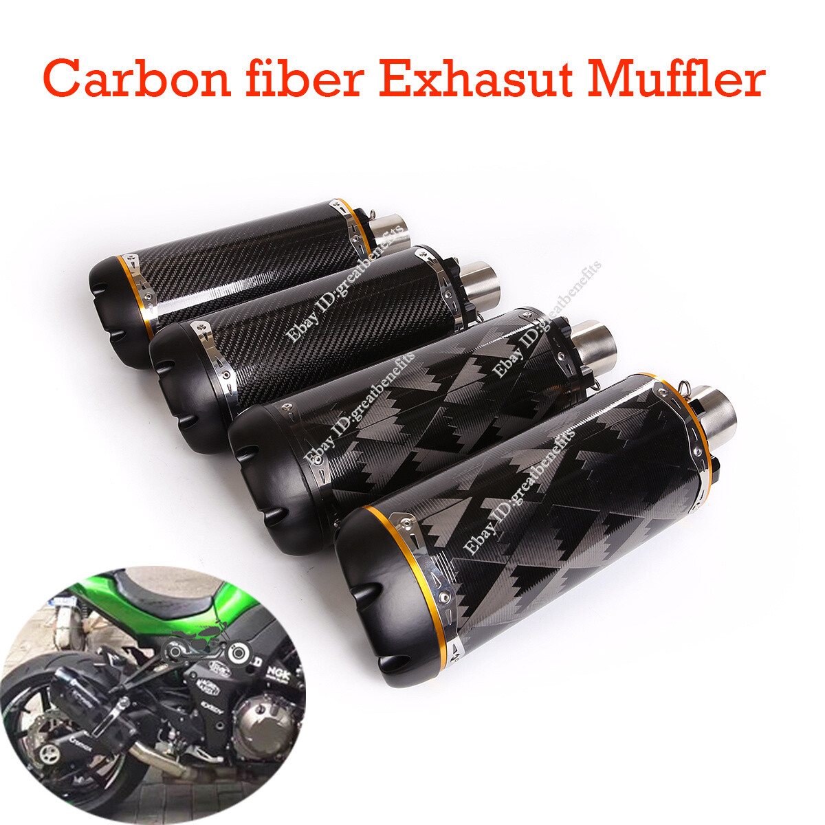 Carbon Fiber 51mm Universal Motorcycle Exhaust Pipe Modified Tail Muffler 370mm