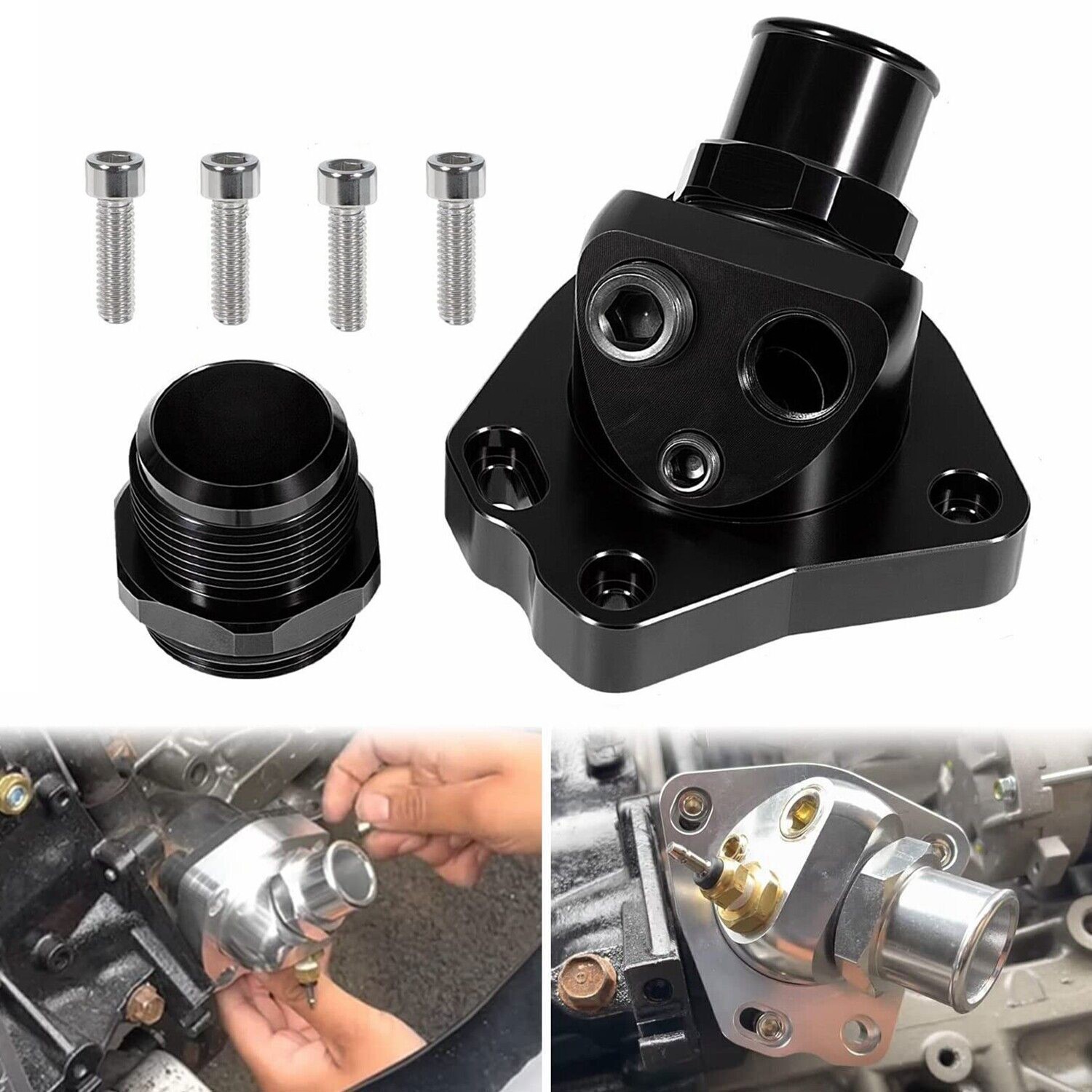 Black K-Series Radiator Swivel Neck Thermostat Housing For Honda K20 K24 K24Z