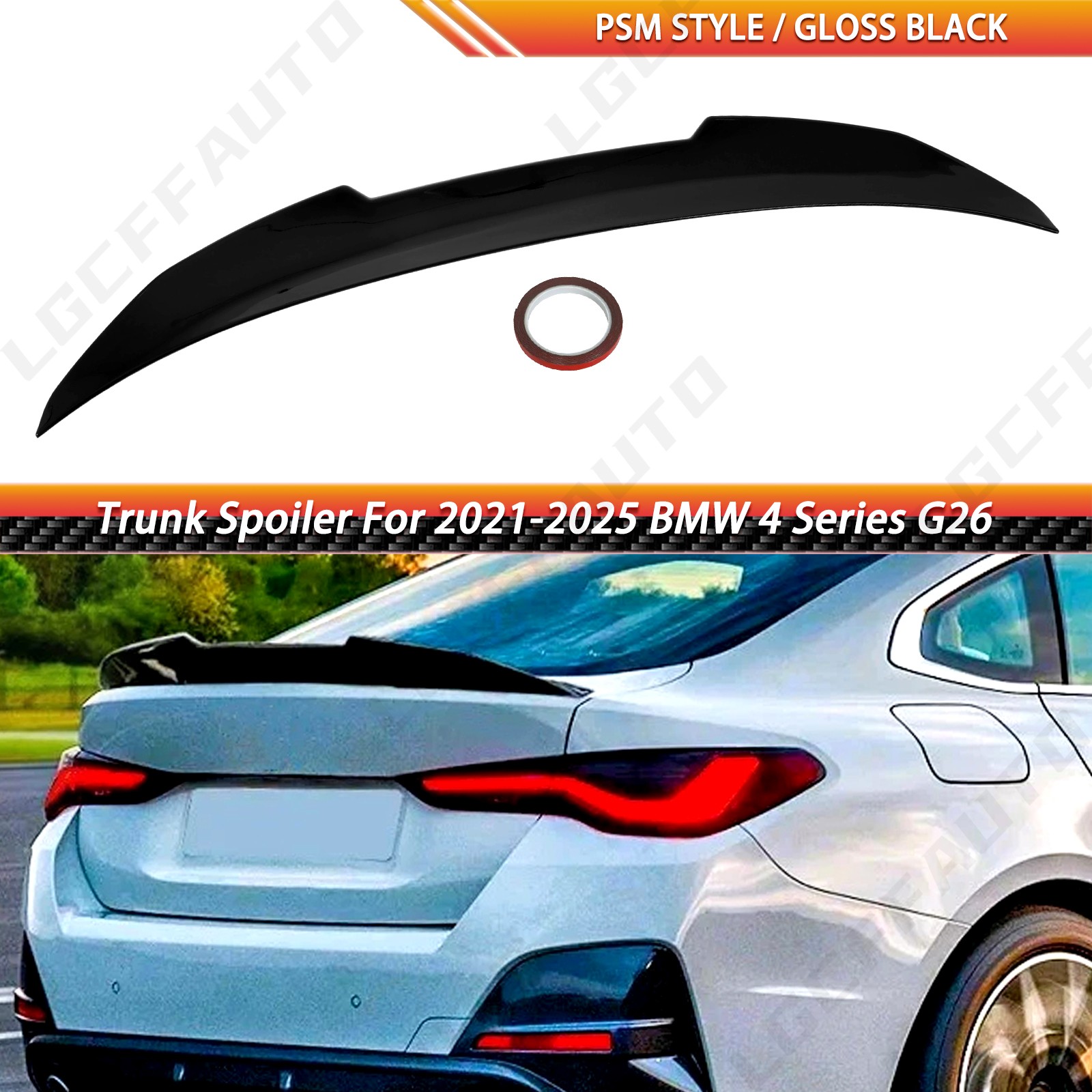 PSM Style Gloss Black Trunk Spoiler Lip For 4 Series 21-24 BMW G26 i4 Gran Coupe