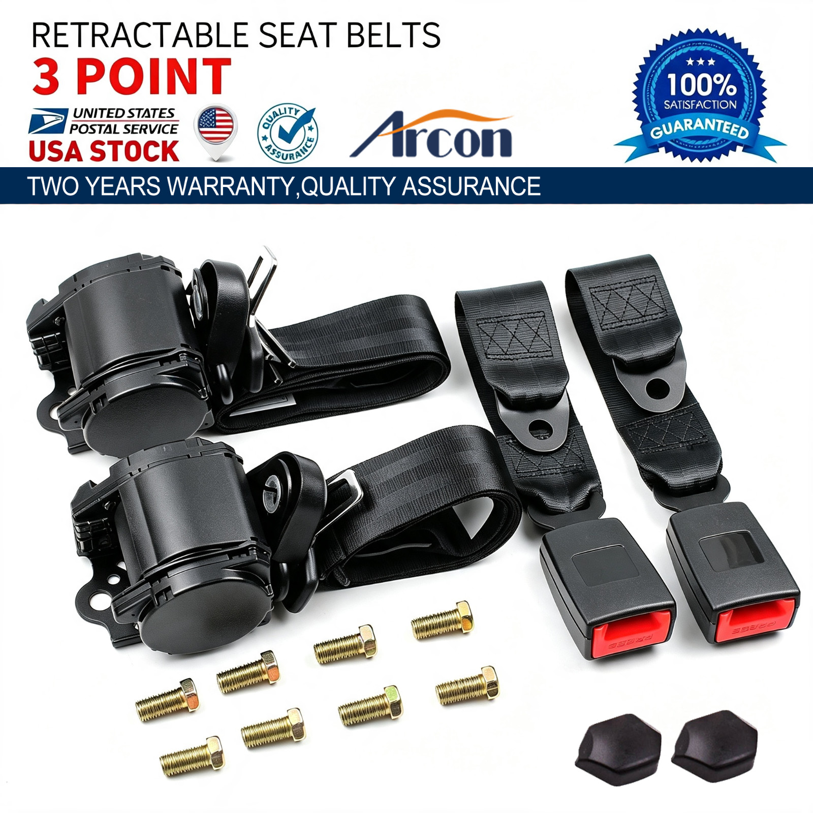 2Pack Universal Lap 3 Point Retractable Seat Belt Adjustable Car Safety Belts