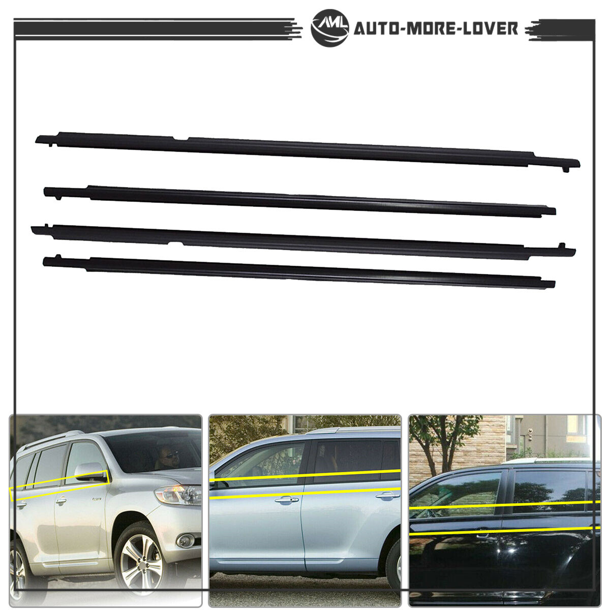 Weatherstrip Window Molding Trim Seal Belt For Toyota Highlander 2008-10 4pcs