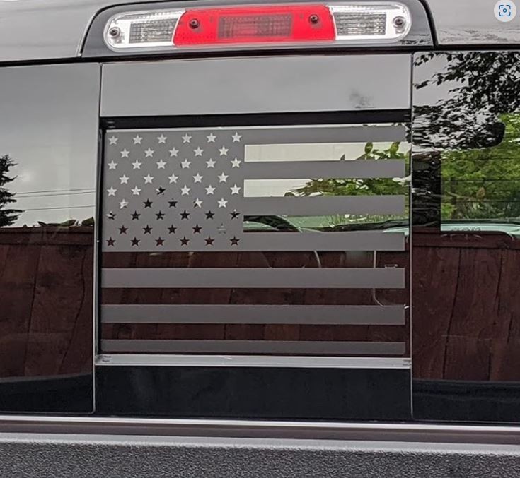 Rear Middle Window American Flag Black Vinyl Decal For Chevy Silverado 2019-2025
