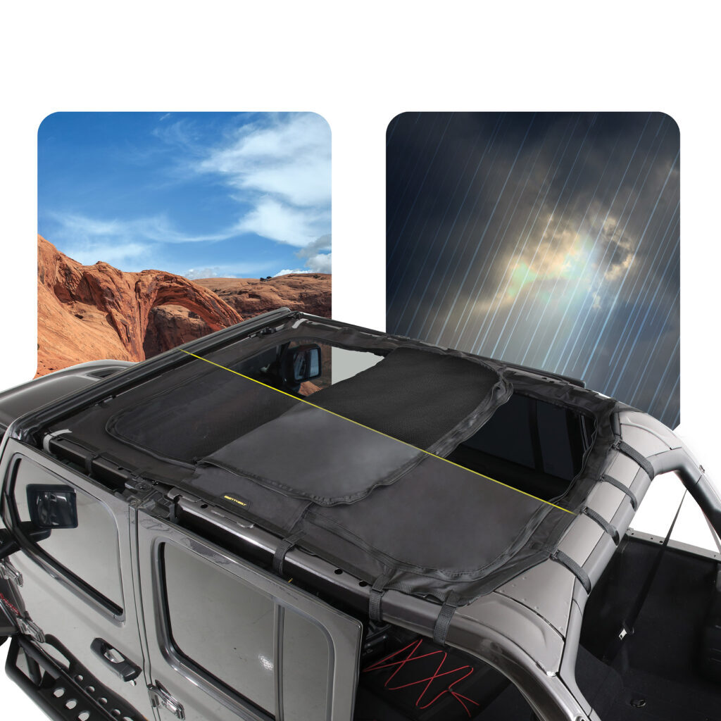 Smittybilt Extended Mesh Shade Top w/ SkyLights Black for Wrangler 4 Door 18-24