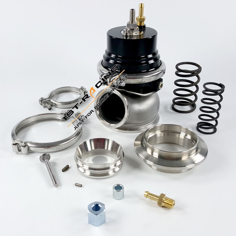 Black 60mm External Wastegate Actuator+Inlet Outlet V-Band Clamp Flanges 24PSI