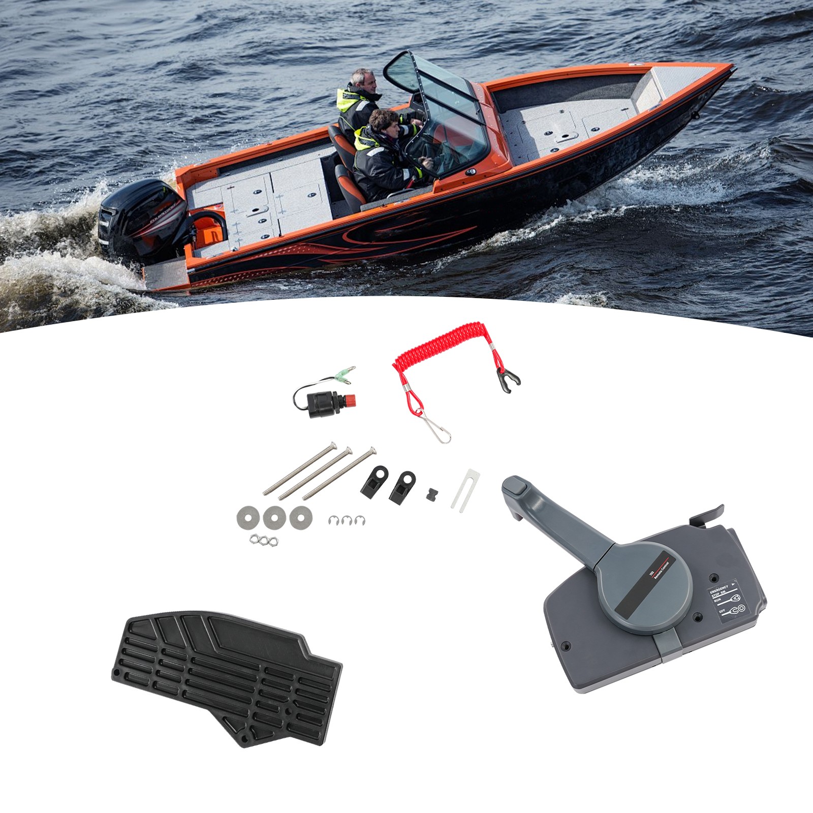 Outboard Remote Control Box Side Mount Outboard Motor With Safety Rope Grey NEW