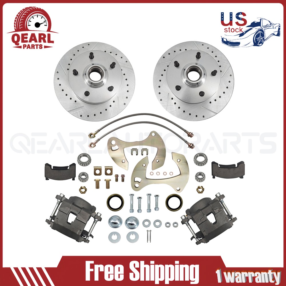 New For 1955-57/59-64 Chevy Full-size Car Front Brake Kit Deluxe Drilled/Slotted