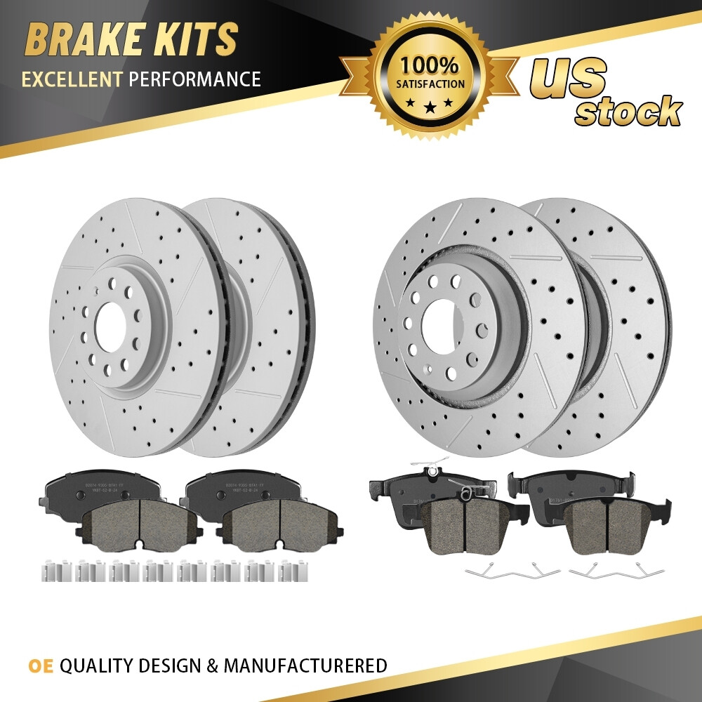 Front & Rear Brake Rotors + Pads for 2018-2023 2024 2025 VW Atlas Cross Sport Front & Rear Brake Rotors + Pads for 2018-2023 2024 2025 VW Atlas Cross Sport