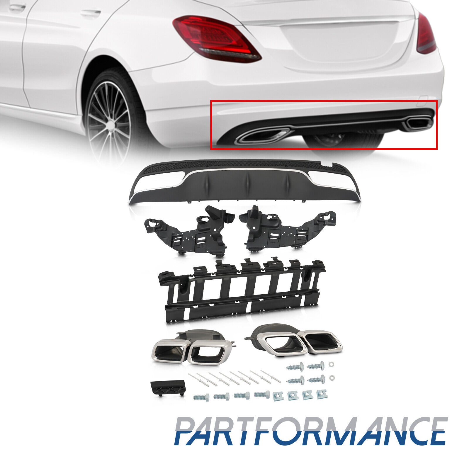 Rear Diffuser Lip For Mercedes Benz W205 C300 C350 C63 Style AMG-Line 2015-2021