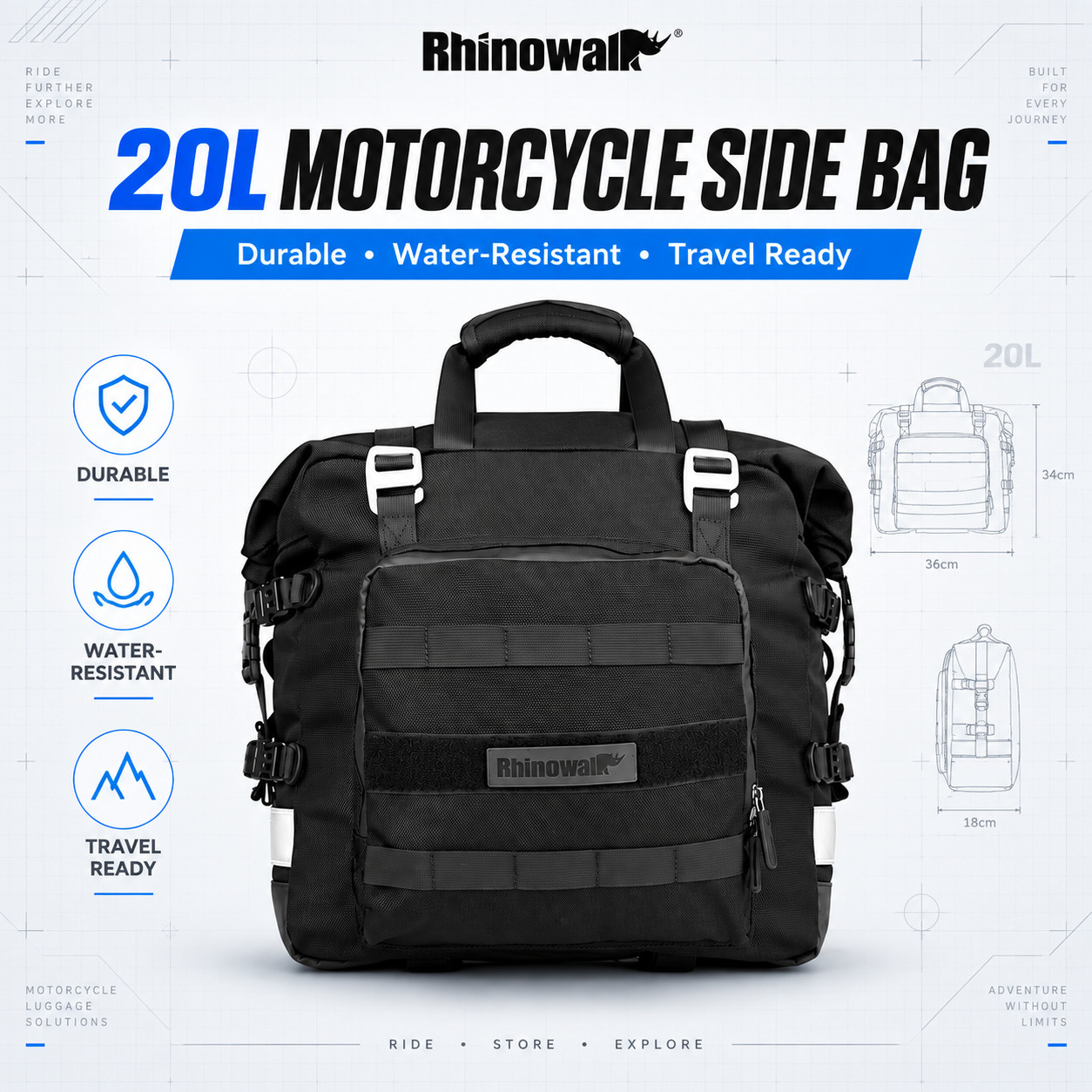 Rhinowalk 20L Motorcycle Bag Motor Saddle bag 1Pc Waterproof Removable Inner Bag Rhinowalk 20L Motorcycle Bag Motor Saddle bag 1Pc Waterproof Removable Inner Bag