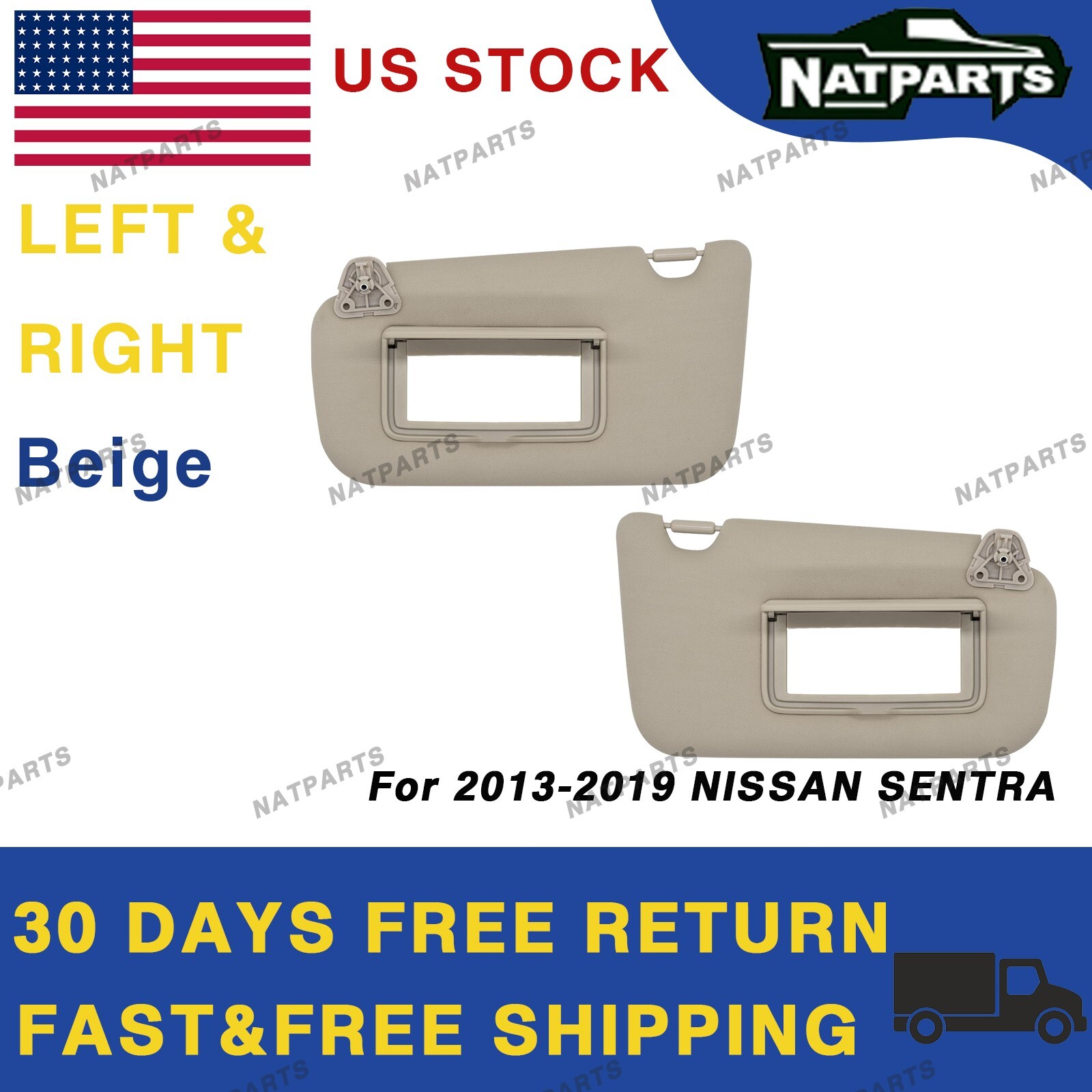 Pair Beige Side Sun Visor For 2013-2019 Nissan Sentra 96401-4AT7A 96400-4AT7A Pair Beige Side Sun Visor For 2013-2019 Nissan Sentra 96401-4AT7A 96400-4AT7A