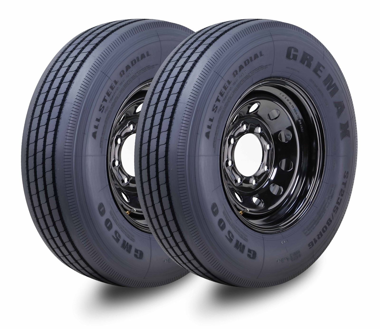 2 GREMAX ST235/80R16 14Ply All Steel Trailer Tire Assembly 8x6.5 Black Mod Rim
