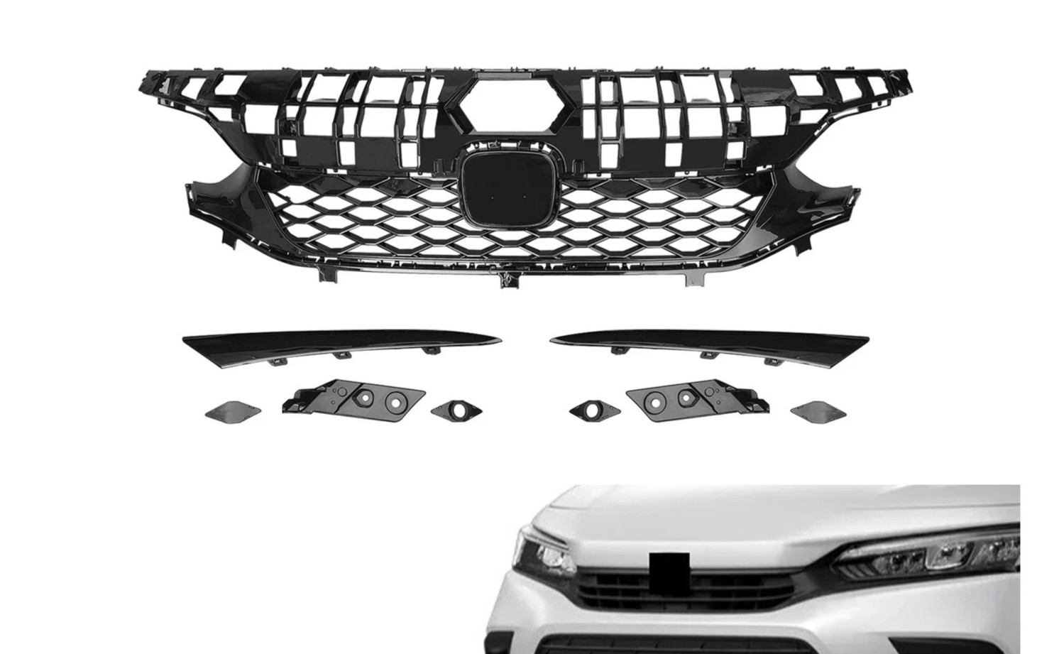 For 2022-2024 Honda Civic Type R Style Front Upper Grille Gloss Black sedan only For 2022-2024 Honda Civic Type R Style Front Upper Grille Gloss Black sedan only