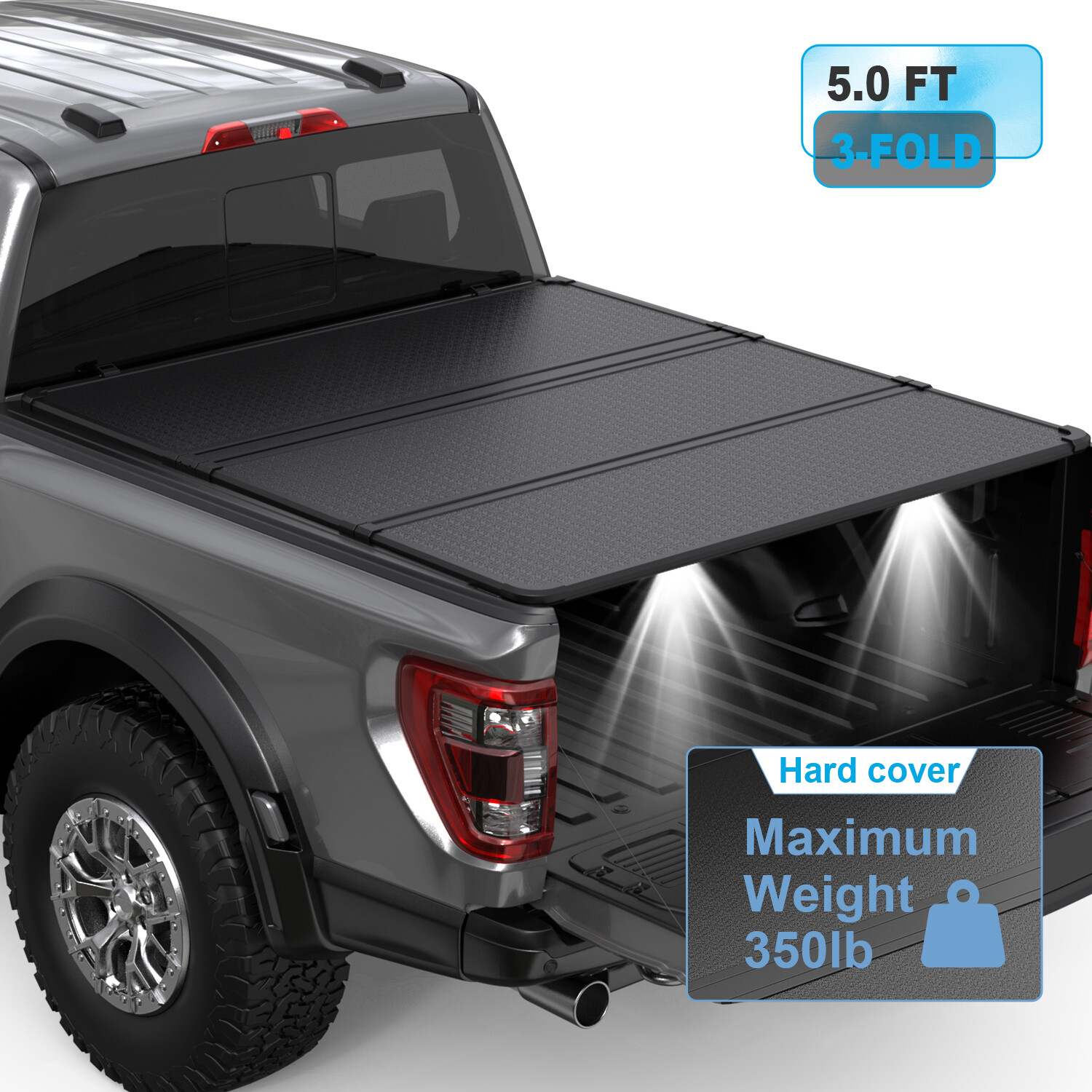 3-Fold 5FT FRP Hard Tonneau Cover For 2017-2026 Honda Ridgeline Bed Waterproof