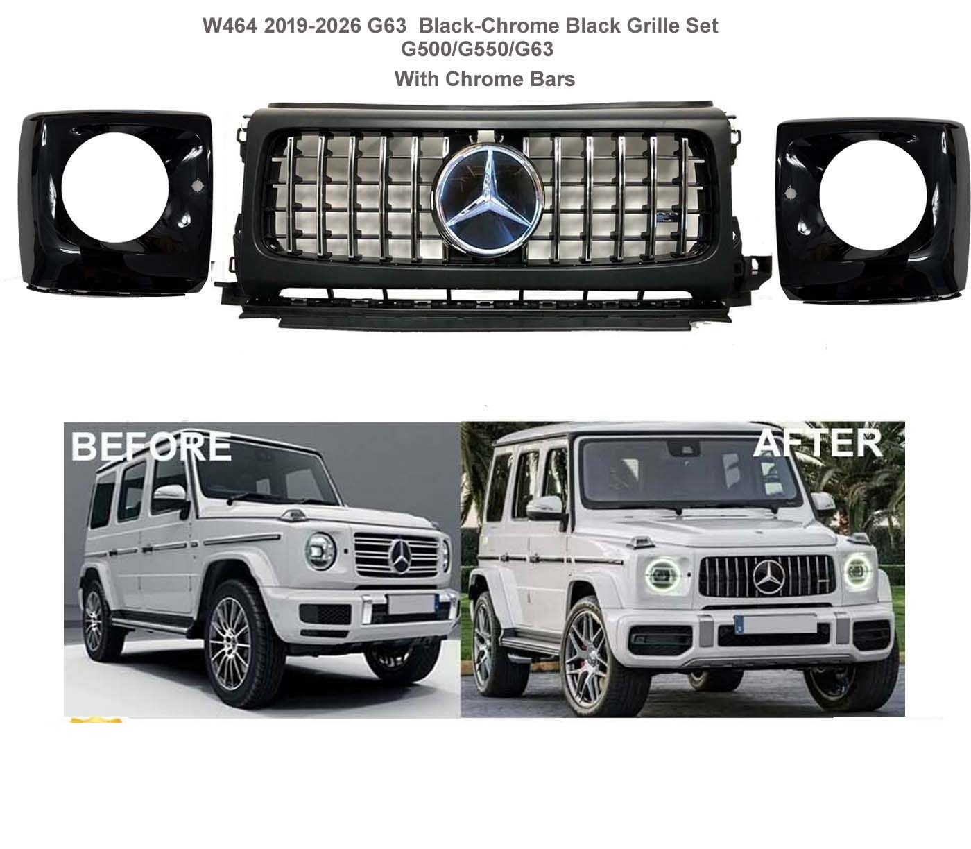 G63 Grille + Headlight Covers Star G500 G550 To G63 2019- 2024 G-Wagon G63 Grille + Headlight Covers Star G500 G550 To G63 2019- 2024 G-Wagon