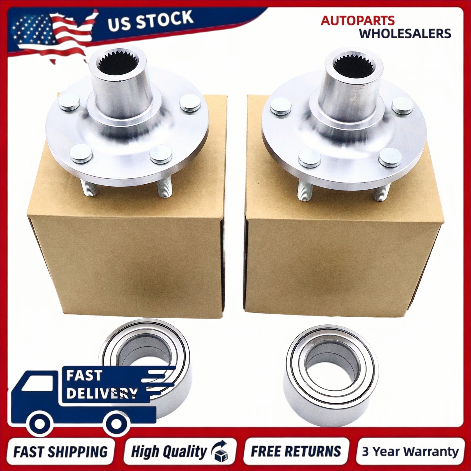 2X Front Left & Right Wheel Hub Bearing Kits W/O ABS Fits Ford Escape 2013-2019