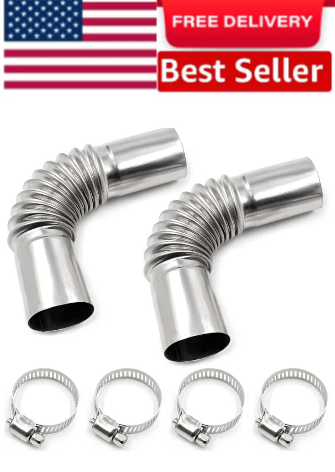 2PCS Air Parking Diesel Heater Exhaust Pipe,Stainless Steel 24mm Flexible Exhaus