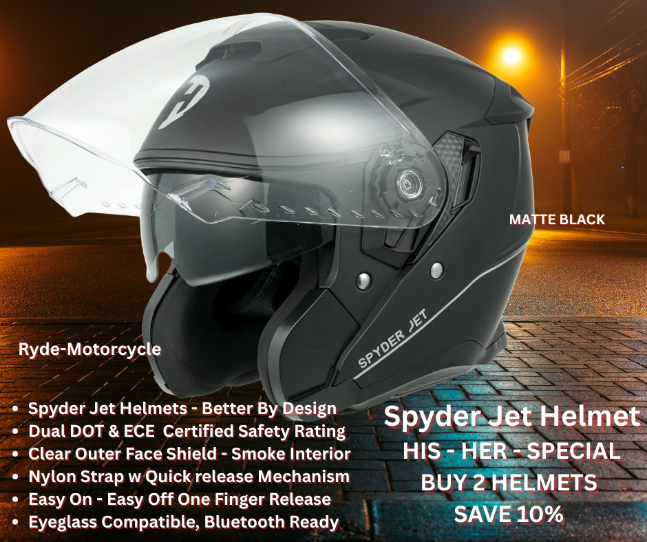 Daytona Can-Am Spyder Jet Flat Black 3/4 Helmet Clear Flip-Up -Smoke Down Shield