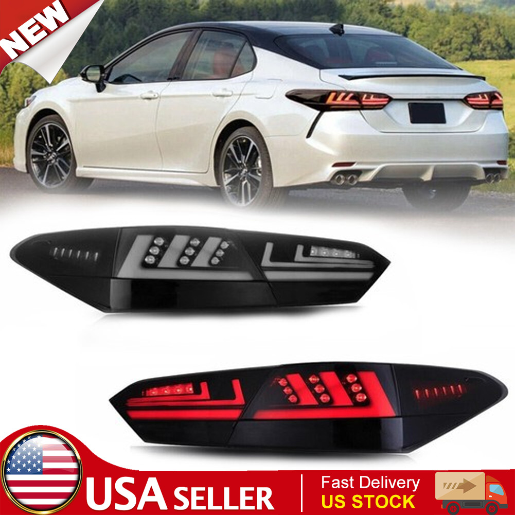 1 Pair Full Smoked LED Tail Lights for 2018-2024 Toyota Camry Tail Light Kits US