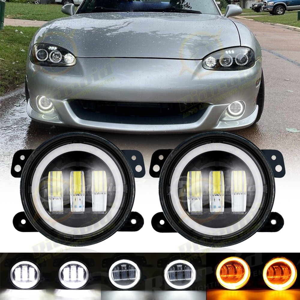 Pair Halo LED Driving Fog Light Lamp Front Bumper Light Driver & Passenger Side