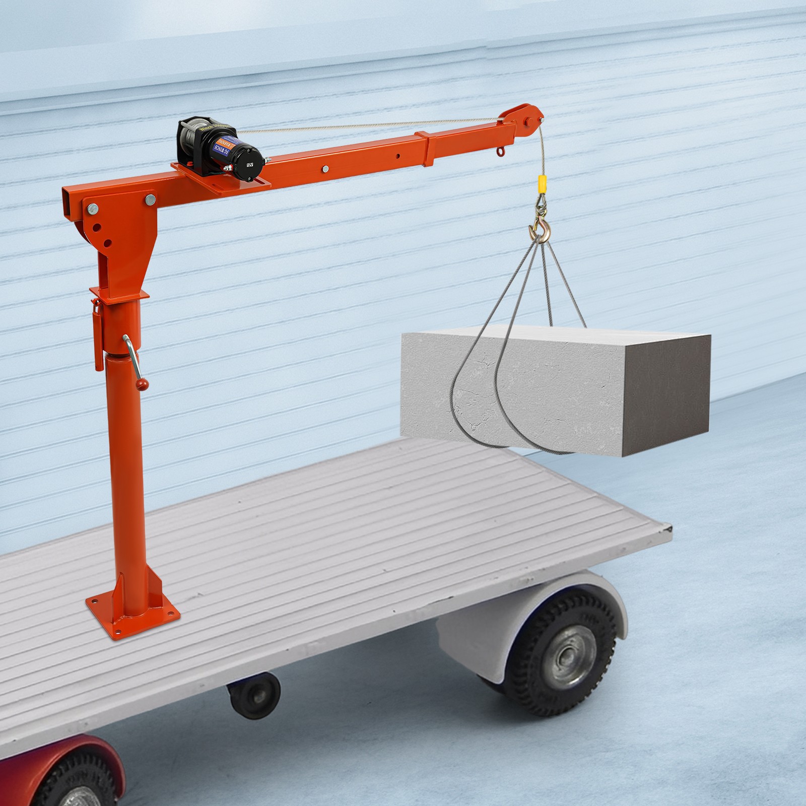 1100lbs Truck-Mounted Base Crane Hoist Lift Pickup with 12V Electric Winch New