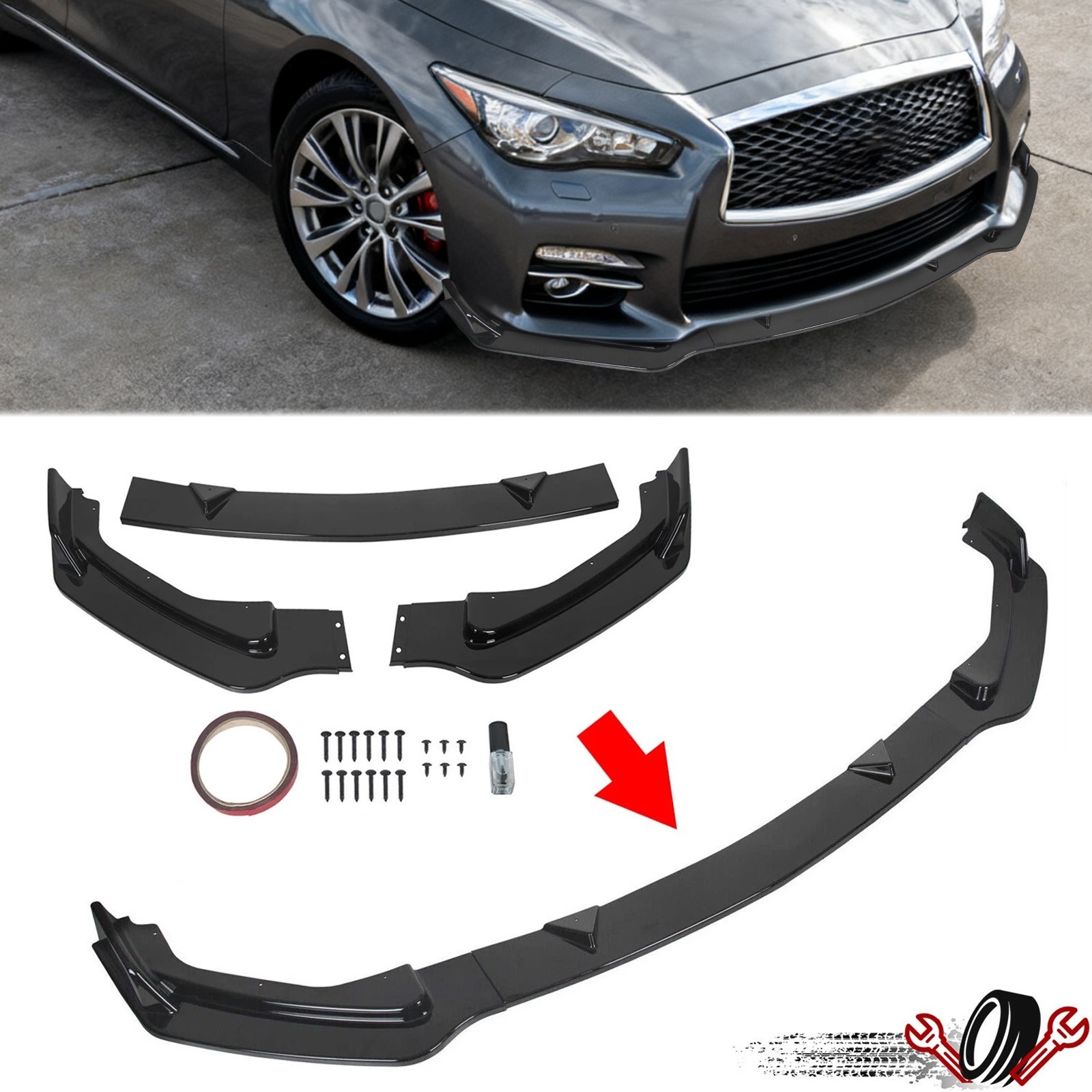 For Infiniti Q50 Base 14-17 Premium Glossy Blk Front Bumper Lip Spoiler Splitter For Infiniti Q50 Base 14-17 Premium Glossy Blk Front Bumper Lip Spoiler Splitter