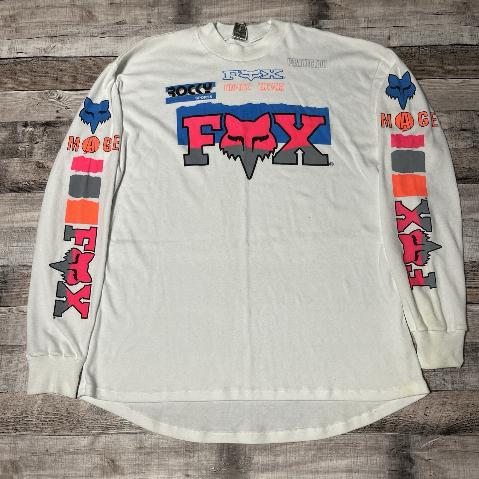 Fox Racing Jersey Size XL White Vintage Pawtector Image Rocky Sports Motocross