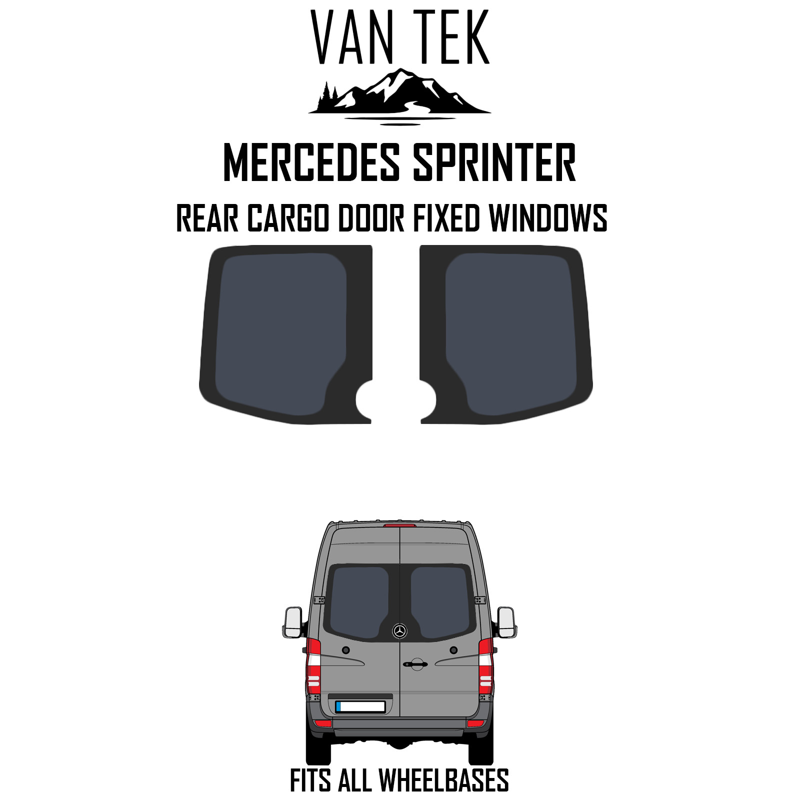 Mercedes Sprinter Rear Cargo Door Fixed Tinted Windows 2007 - 2018 Van Tek Glass