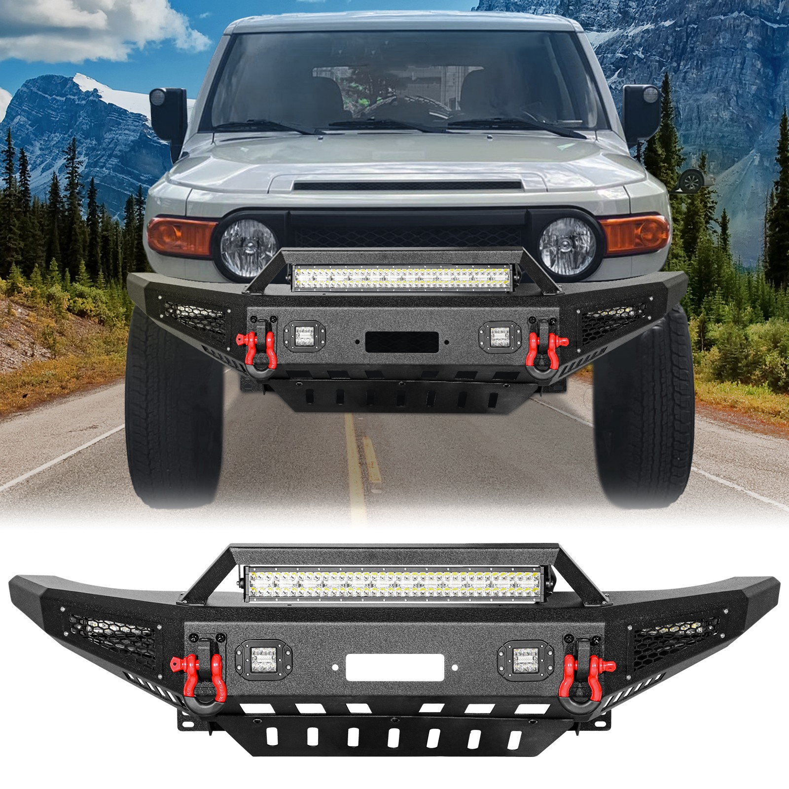 Aaiwa For 2007-2014 Toyota FJ Cruiser Front or Rear Bumper with LED Lights Bar