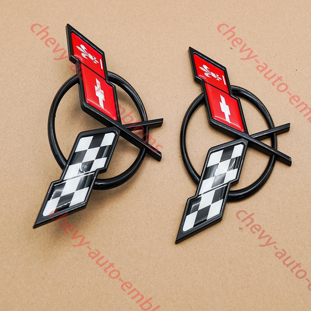 Pair Black Red For 1997-2004 C5 Front Nose and Rear Gas Lid Emblems Badges