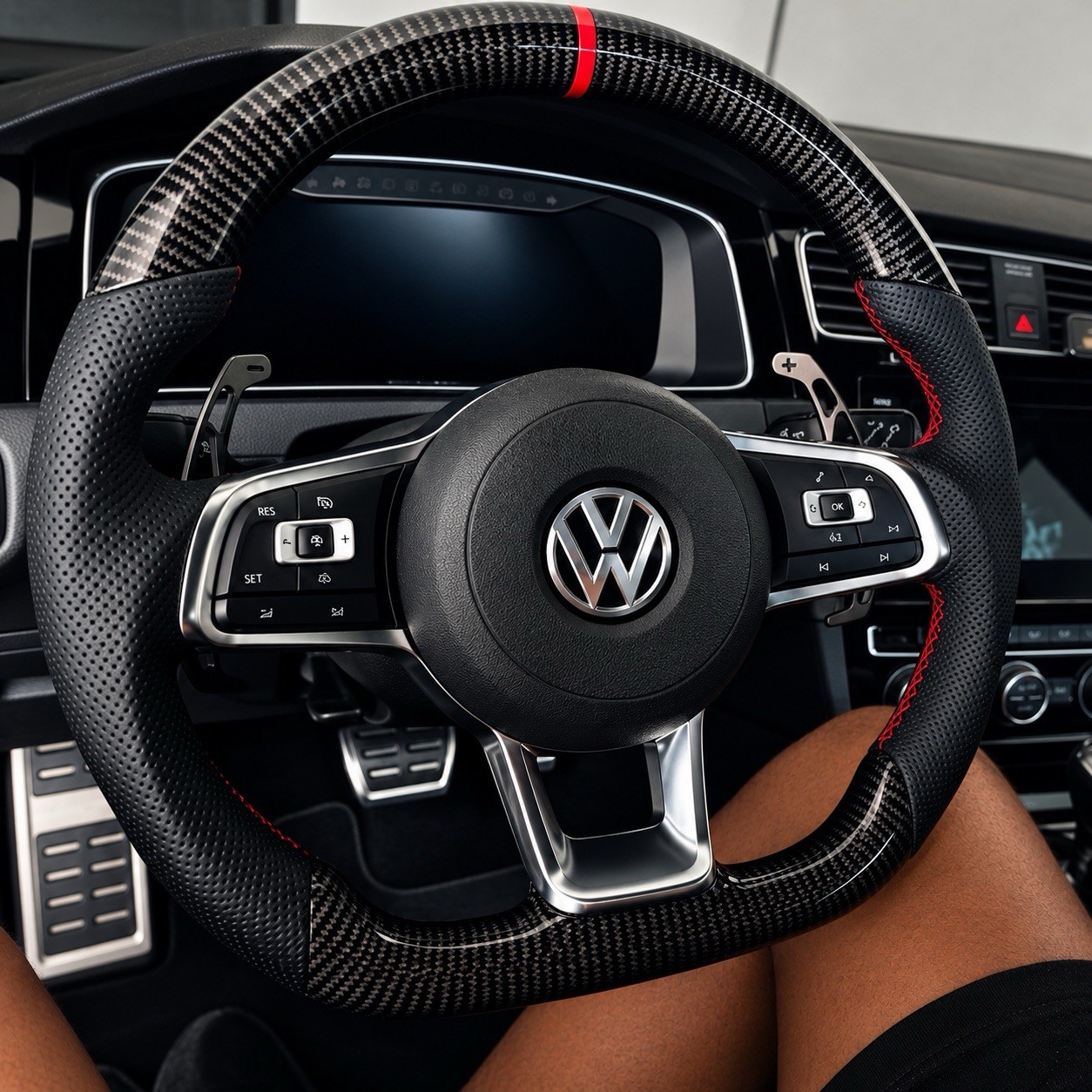 Volkswagen MK7 GTI Carbon Fiber Steering Wheel 2015-2019 RED STITCHING