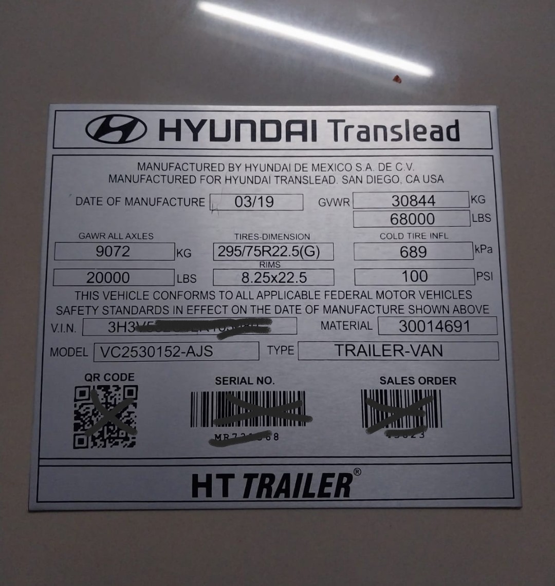 Aluminum Data Plate Fit For Hyundai Trailer With Your Data Aluminum Data Plate Fit For Hyundai Trailer With Your Data