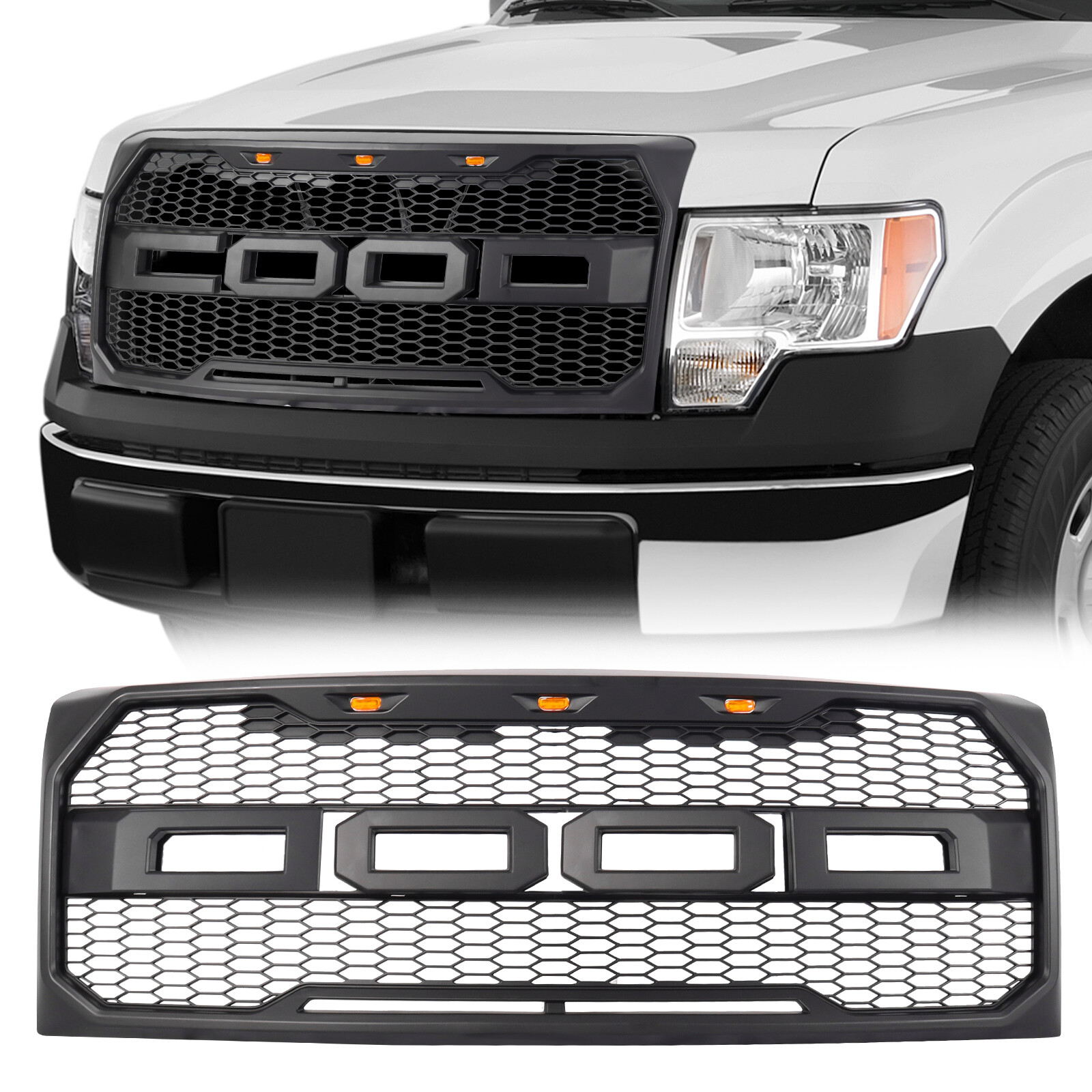 For 2009-2014 Ford F150 F-150 Front Bumper Grille Grill Raptor Style Black NEW
