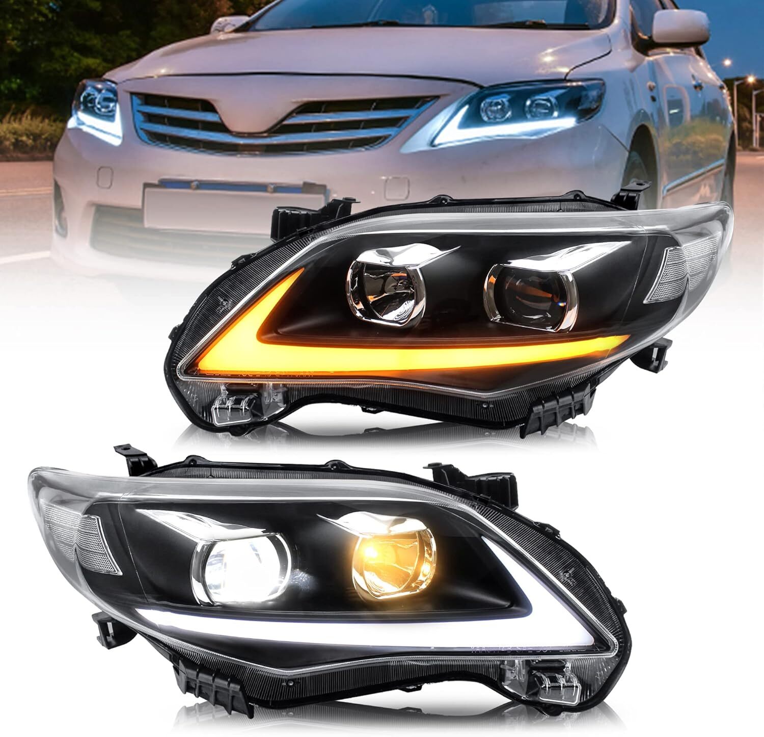 Pair Projector Headlights LED DRL For 2011 2012 2013 Toyota Corolla Front Lamps Pair Projector Headlights LED DRL For 2011 2012 2013 Toyota Corolla Front Lamps