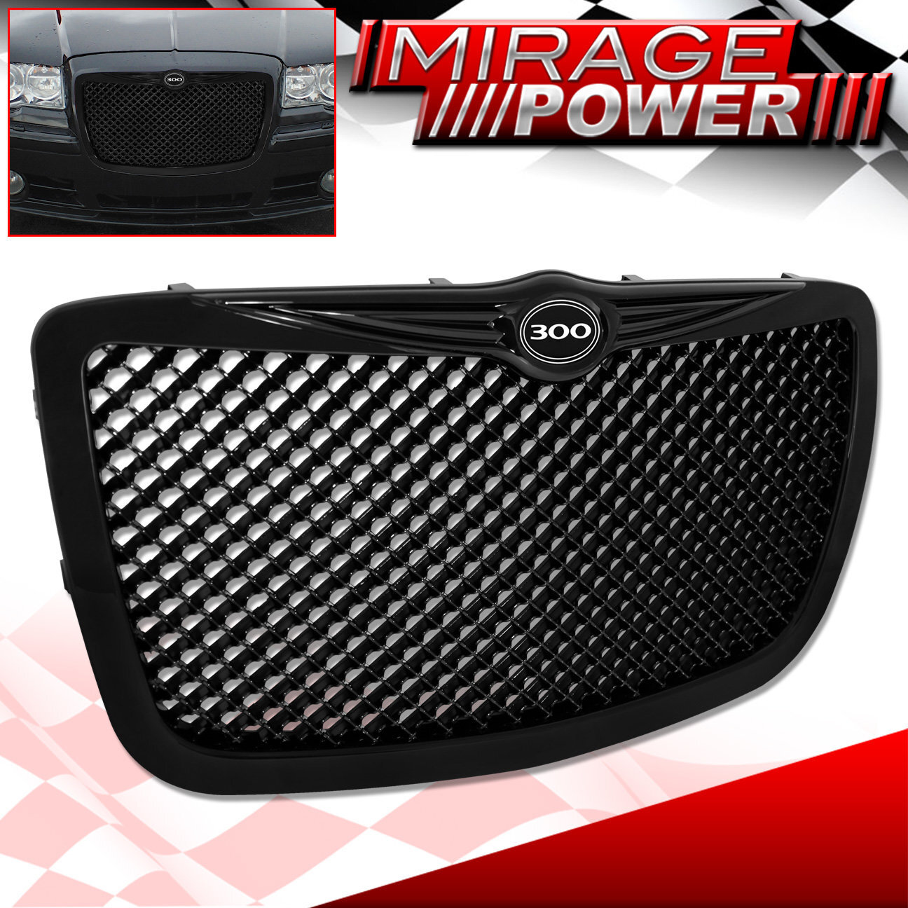 For 04-10 Chrysler 300C Black Mesh Bentley Style Front Grille 300 Grill Emblem For 04-10 Chrysler 300C Black Mesh Bentley Style Front Grille 300 Grill Emblem