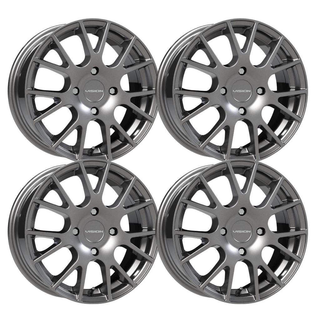 (Set-4) Vision 18 Hellion 15x6.5 4x4.5 4x114.3 38mm Gunmetal Wheels 15 inch